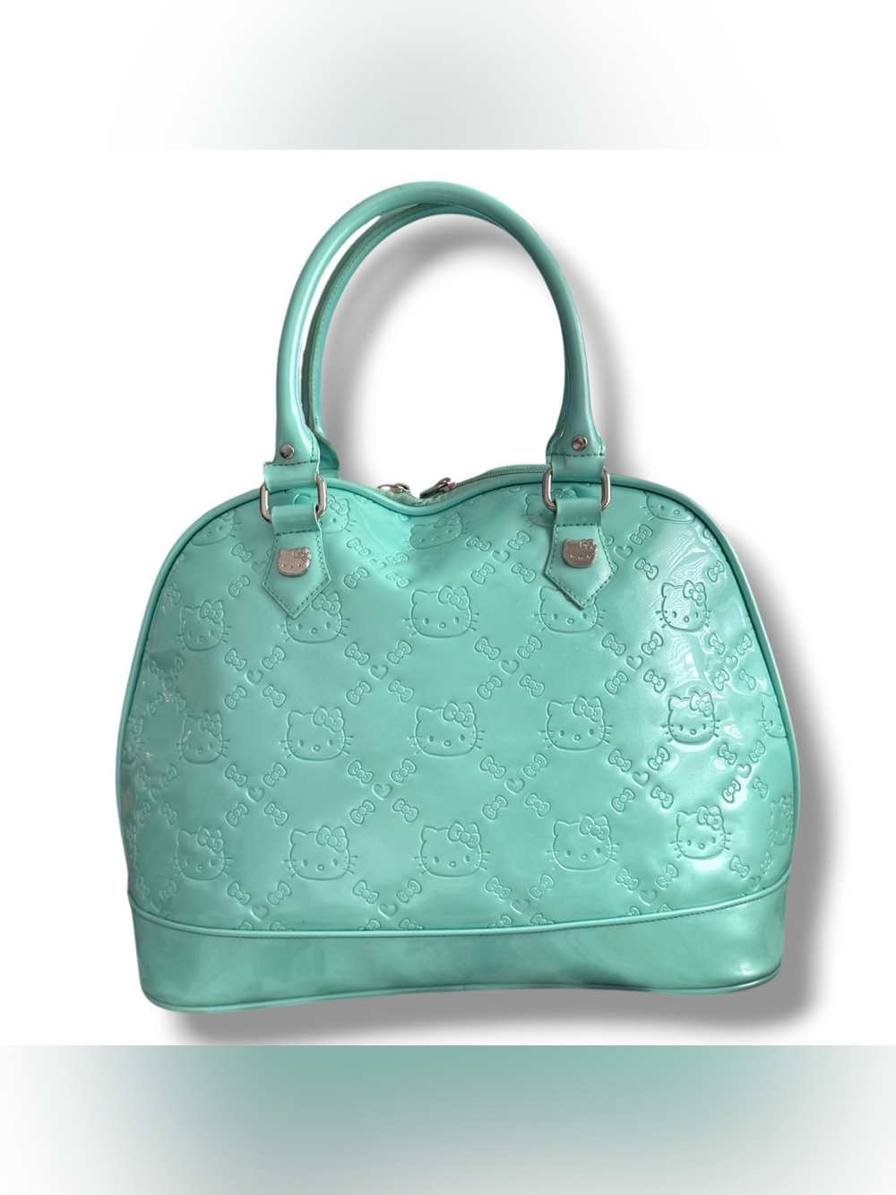 Hello Kitty Mint Green Embossed Patent Bowler Satchel Bag Sanrio 2012 - Picture 6 of 16